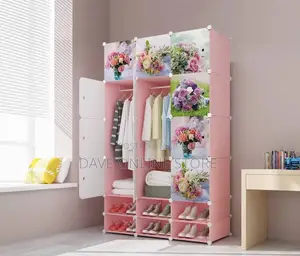 3 Column Pink Plastic Closet With Shoerack
