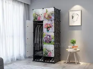 Two Column Plastic Closet Wadrobe With Flower Pattern Design