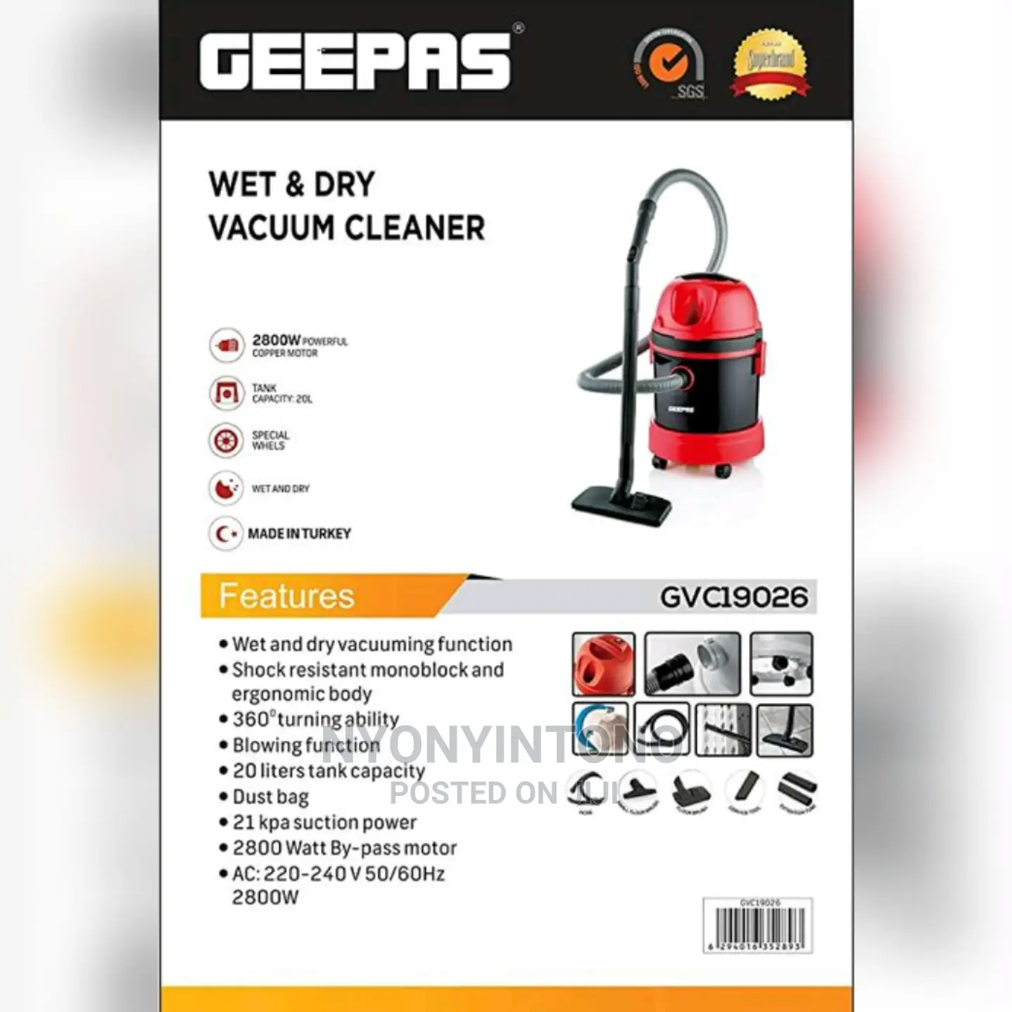 Geepas Vacuum Cleaner 2800W