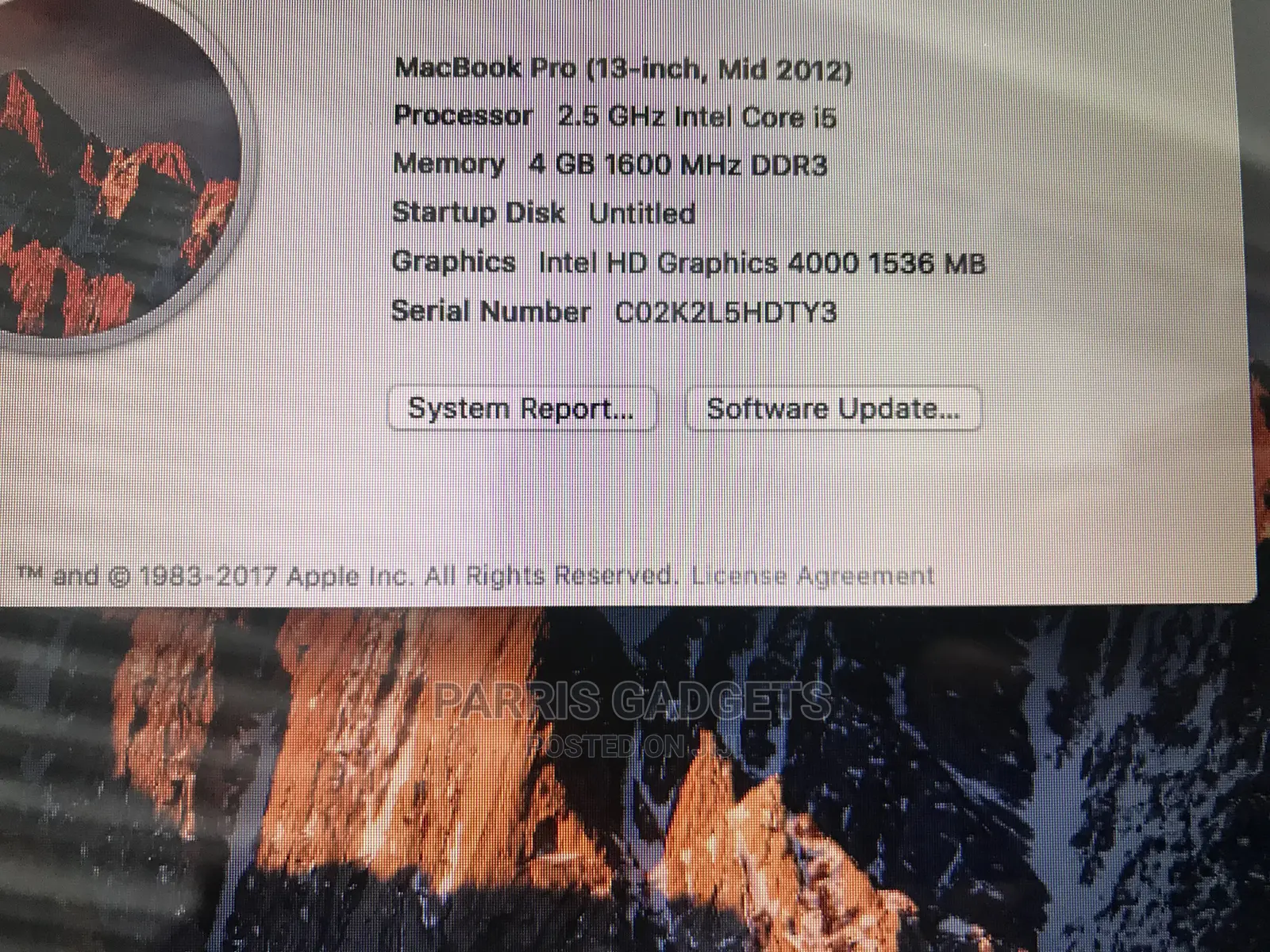Laptop Apple MacBook Pro 2012 4GB Intel Core I5 HDD 500GB