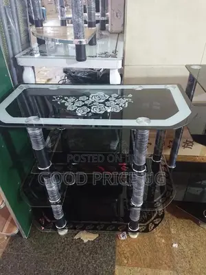 Glass TV Stand With Shelves.