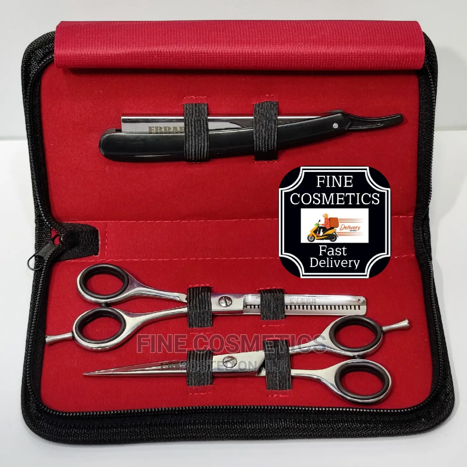 Professional Straight Shaving Razor + Hair Cutting Scissors