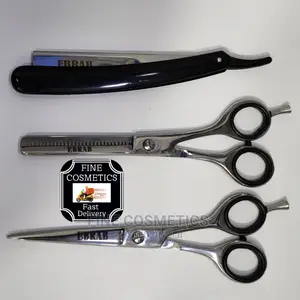 Professional Straight Shaving Razor + Hair Cutting Scissors