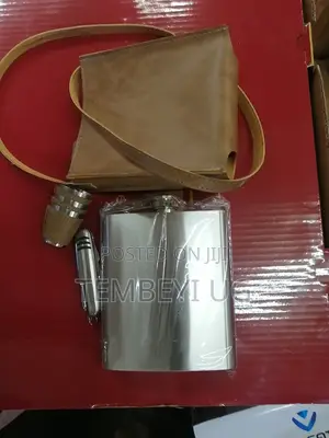 Set of Whiskey Flask, 3 Shot Jiggers and Army Knives