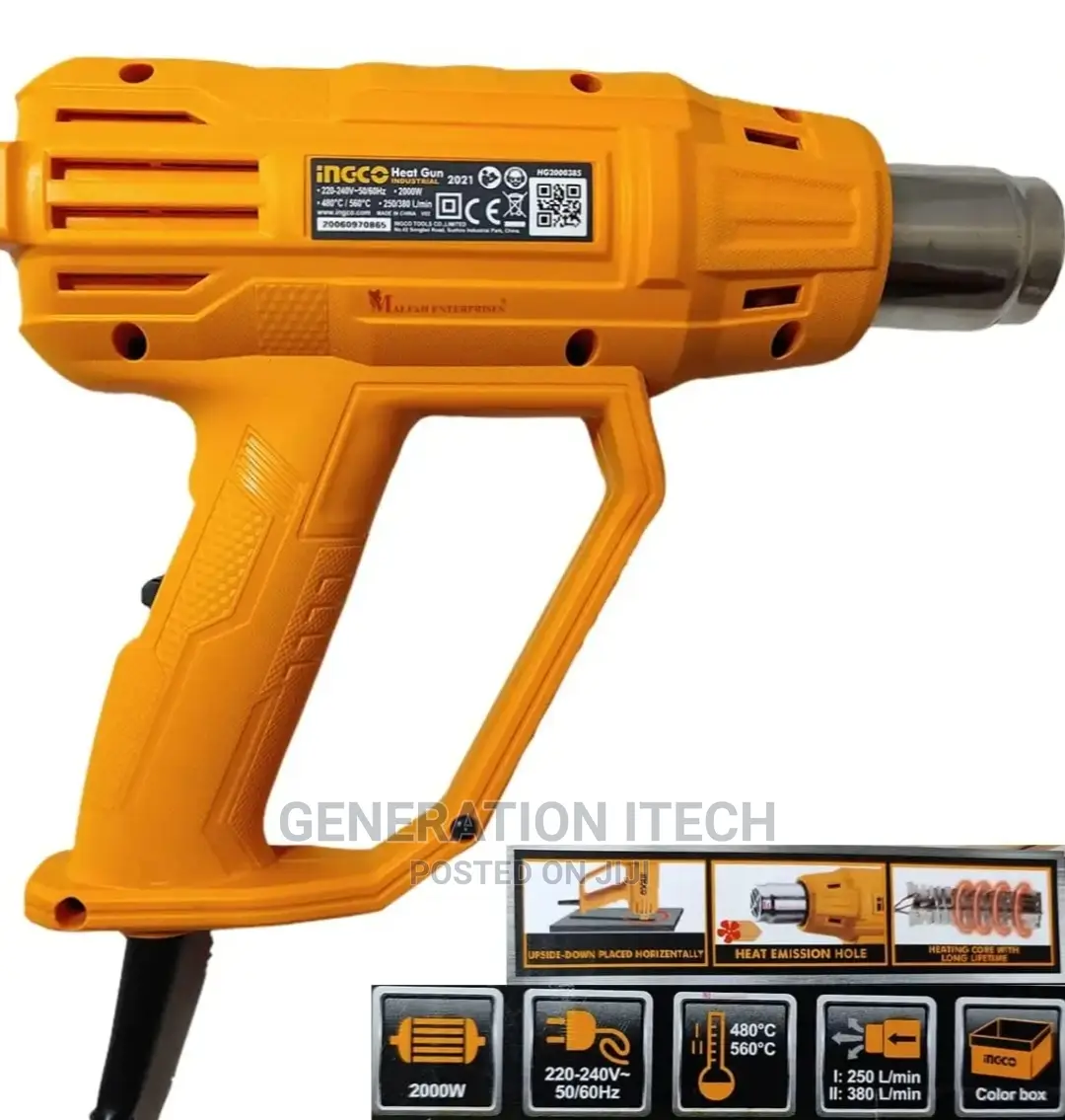 Ingco 2000W Heat Gun With Soft Rubber Grip