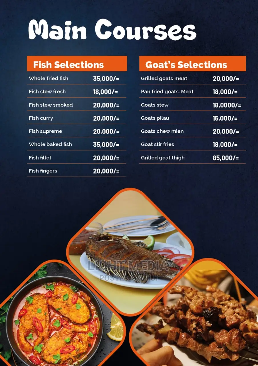 Professional Food Menu