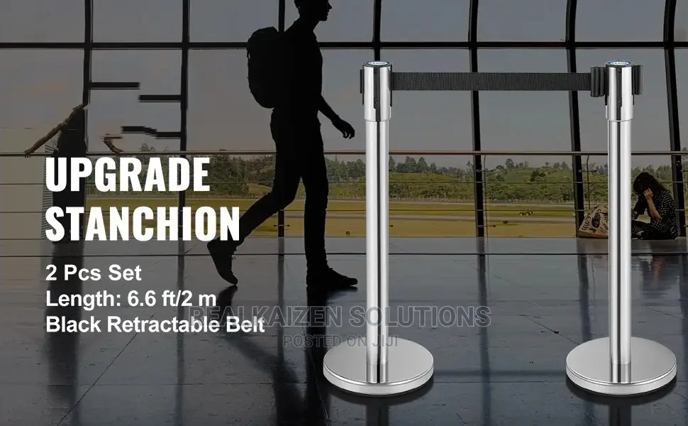 Retractable Chrome Stainless 2meters Belt Barrier 2pc Set