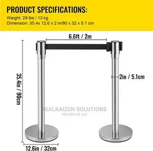 Retractable Chrome Stainless 2meters Belt Barrier 2pc Set