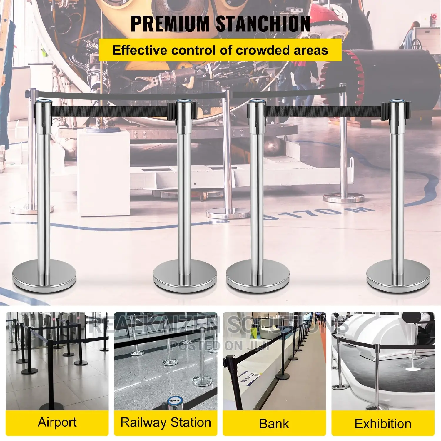 Retractable Chrome Stainless 2meters Belt Barrier 2pc Set