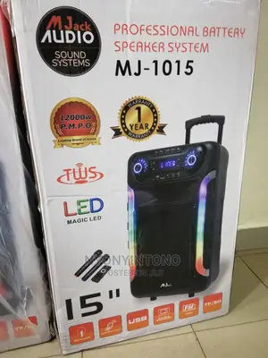 15" Mjack Rechargeable Wireless Speaker With 2 Microphone