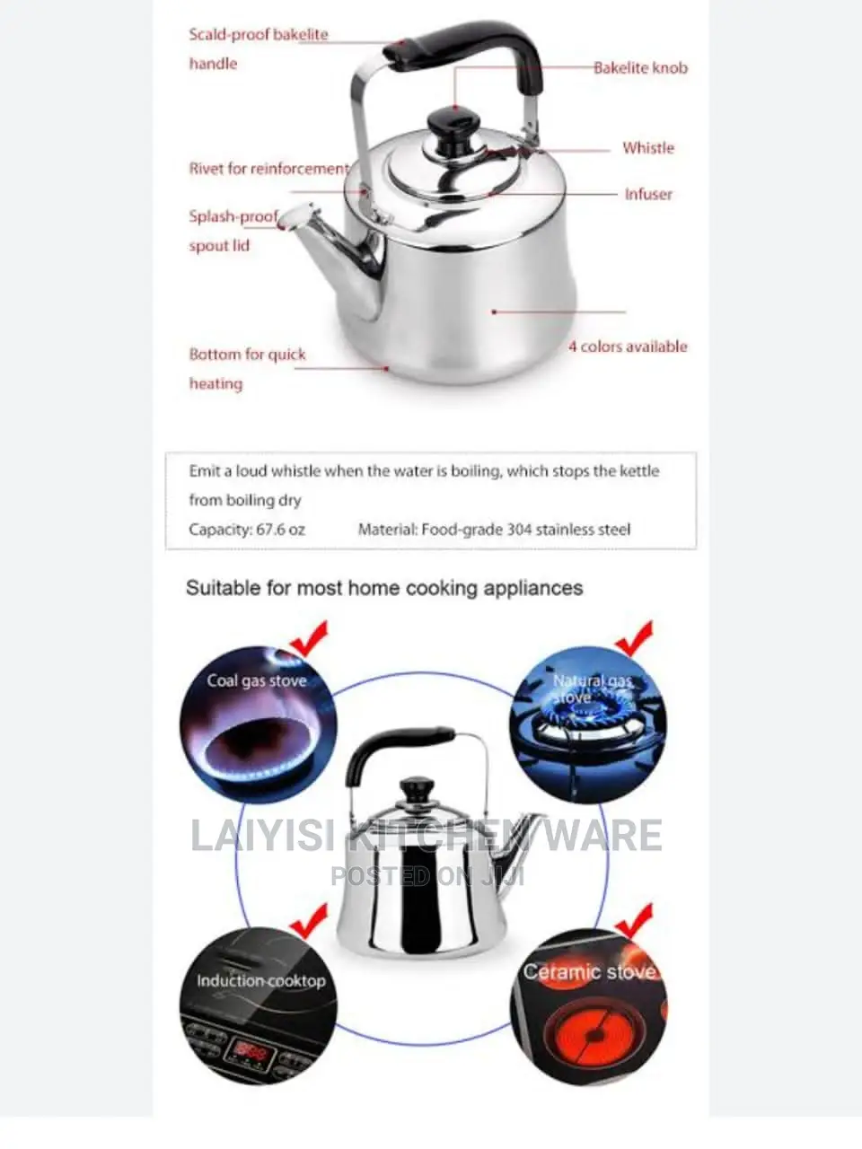 5litres Non Electric Steel Heavy Whistle Kettle