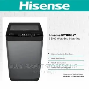 Hisense 8kgs Auto Washing Machines || Top Loader || WTJD802T