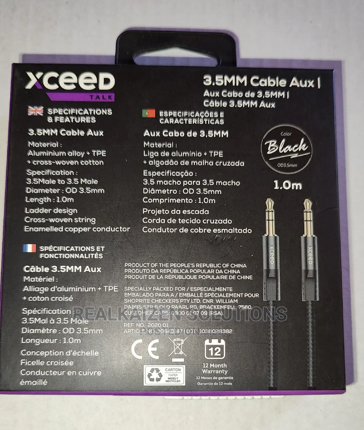 XCEED Talk BLACK High Quality 3.5mm Aux Cable 1 Meter