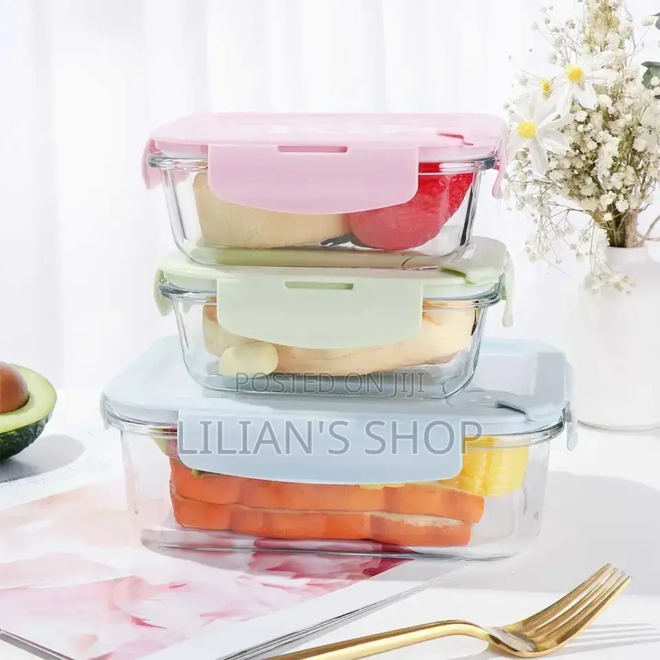 3pcs Lunch Box Separate Glass Bowl 3pcs
