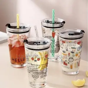 Cartoon Glass Cup With Straw