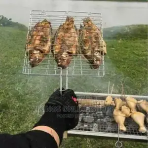 3 Section BBQ Barbeque Fish Charcoal Grill Net Basket