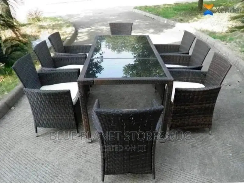 Balcony/Outdoor Chrome Glass Table + 8 Seater Chairs | PATIO