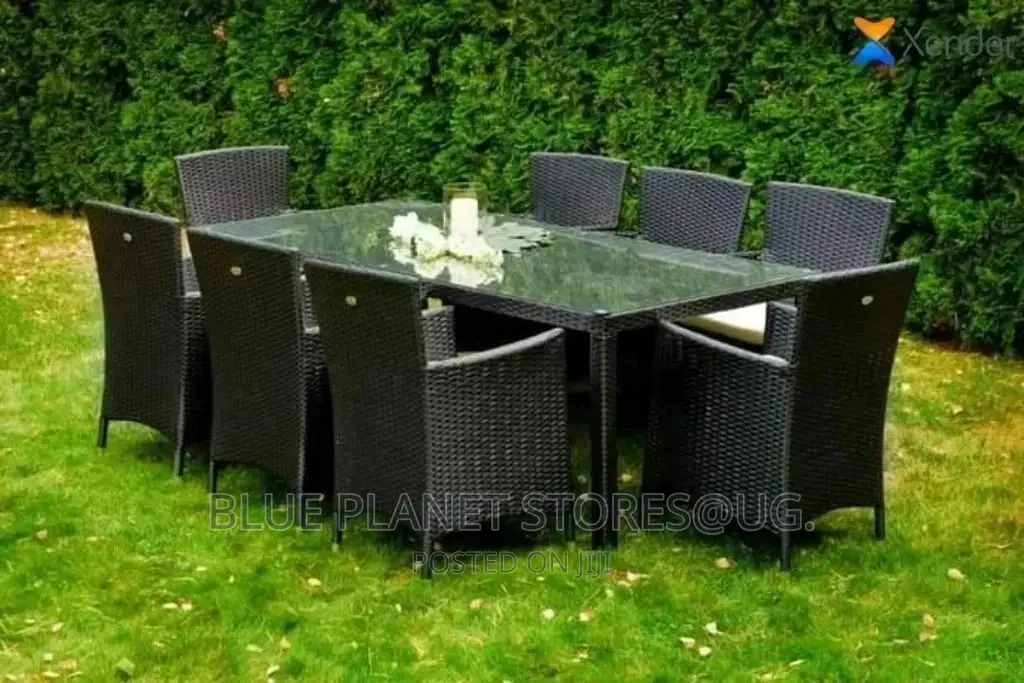 Balcony/Outdoor Chrome Glass Table + 8 Seater Chairs | PATIO