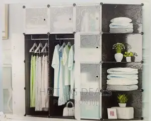 3 Column Frosted Plastic Wardrobe _ Black