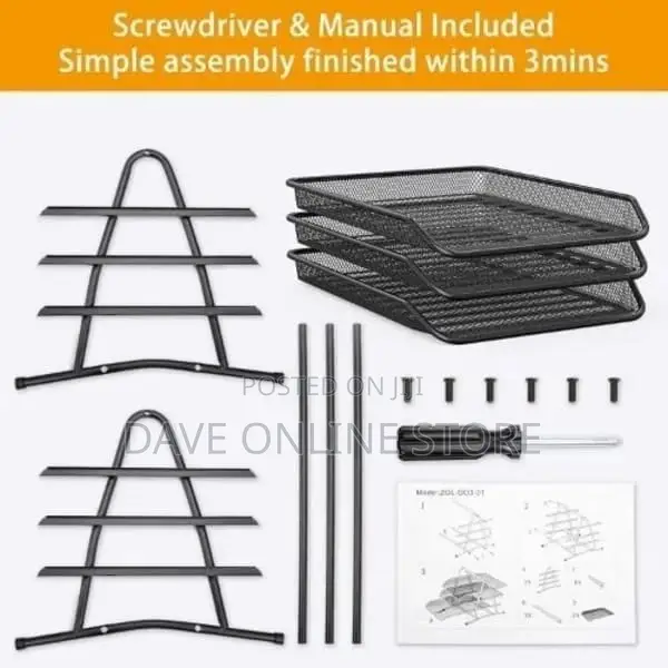 3 Tier Mesh Document Tray Filing Data Rack