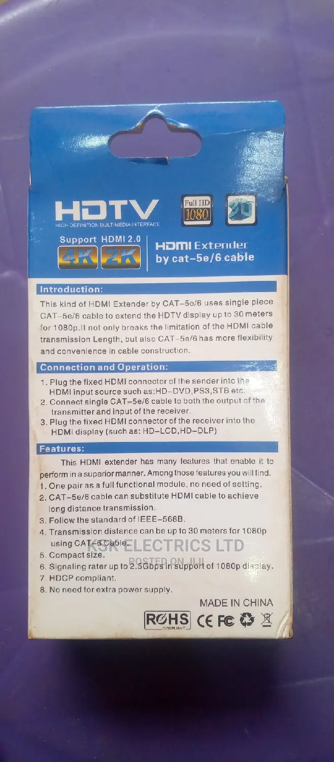 Hdmi Extender by Cat -5e/6cable