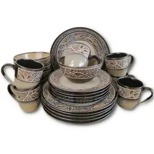 24pcs of Leaf Design Plates, Bowls, Cups Dinner Set –