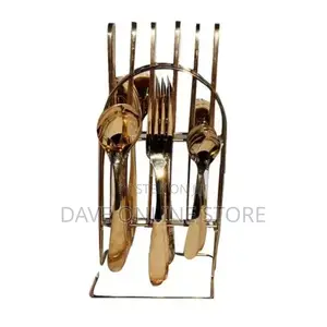 24pcs Cutlery (Forks, Spoons Knives) With a Stand – Gold