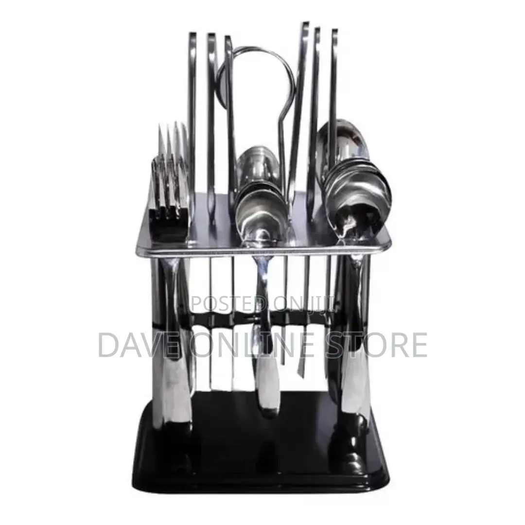 24pcs Cutlery (Forks, Spoons Knives) With a Stand Silver