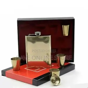 7oz Whisky Hip Flask Bottle With 4 Shot Cup Gift Set – Gold