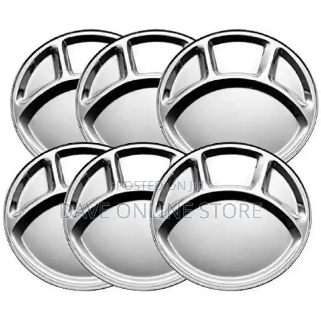 6 Pc Stainless Steel Round 4-In-1 Dinner Plate Tray