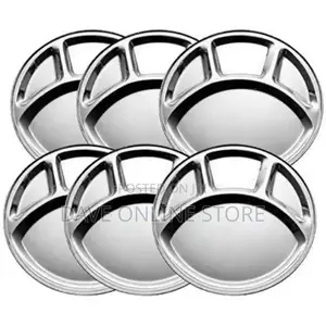 6 Pc Stainless Steel Round 4-In-1 Dinner Plate Tray