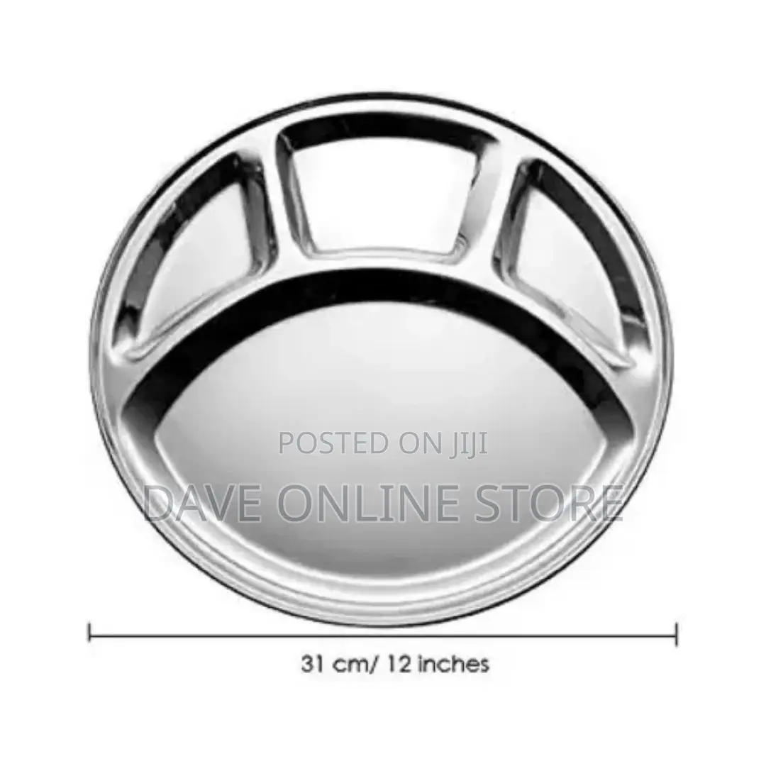 6 Pc Stainless Steel Round 4-In-1 Dinner Plate Tray