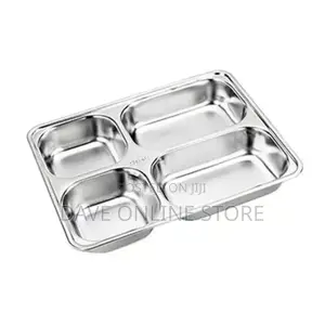 6 Pc Stainless Steel Rectangle 4 In1 Dinner Plate Tray