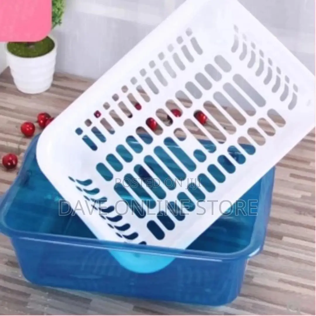 Blue Double Layer Fruit ,Vegetable Basket, Storage, Drainer-