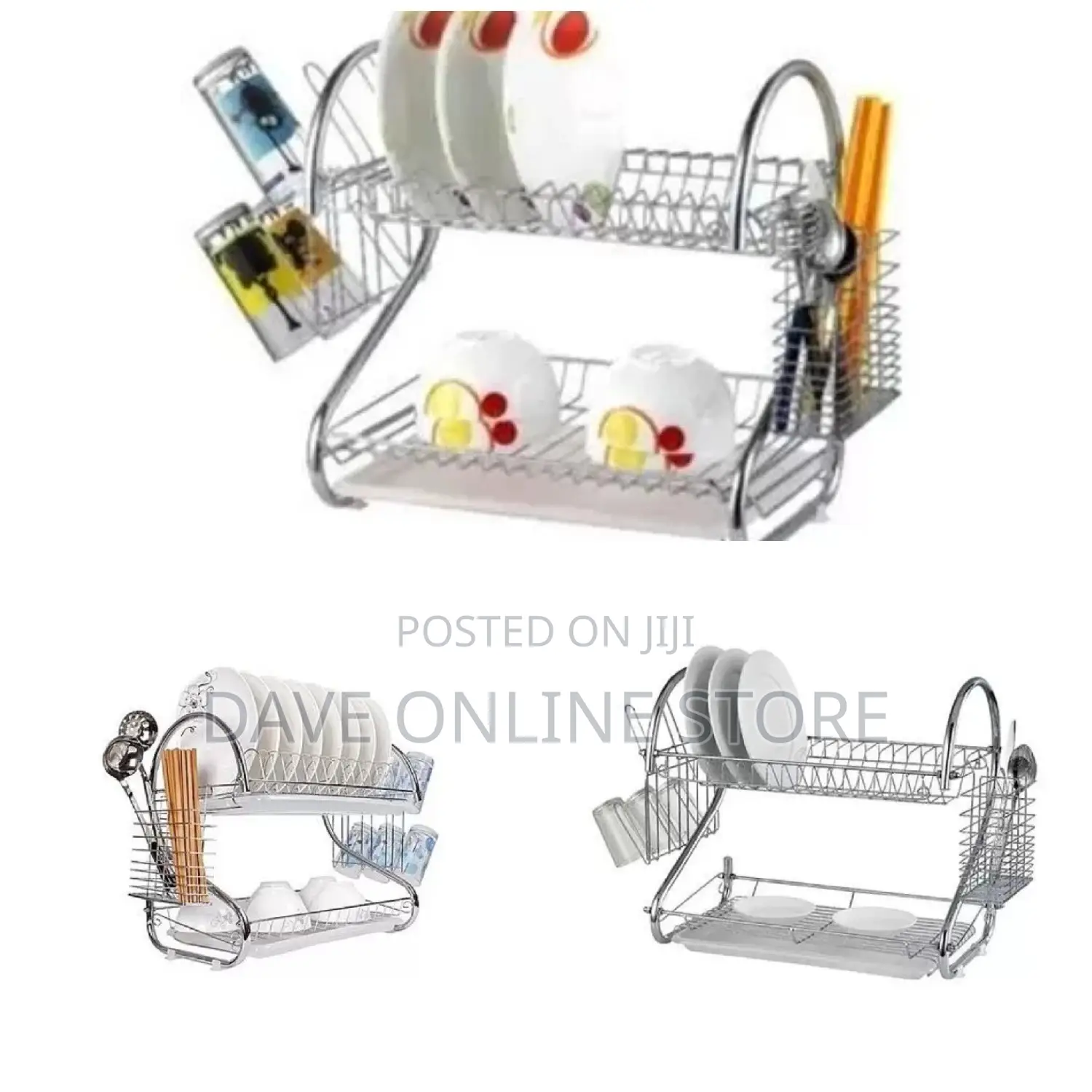 2 Tier Steel Plate Dish Drying Draining Rack Organizer