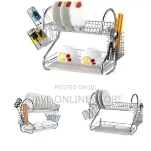 2 Tier Steel Plate Dish Drying Draining Rack Organizer