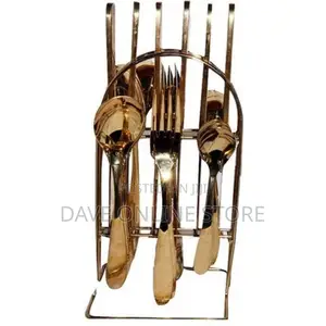 24pcs Cutlery (Forks ,Spoons Knives) With a Stand – Gold