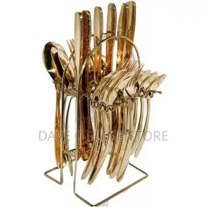24pcs Cutlery (Forks ,Spoons Knives) With a Stand – Gold