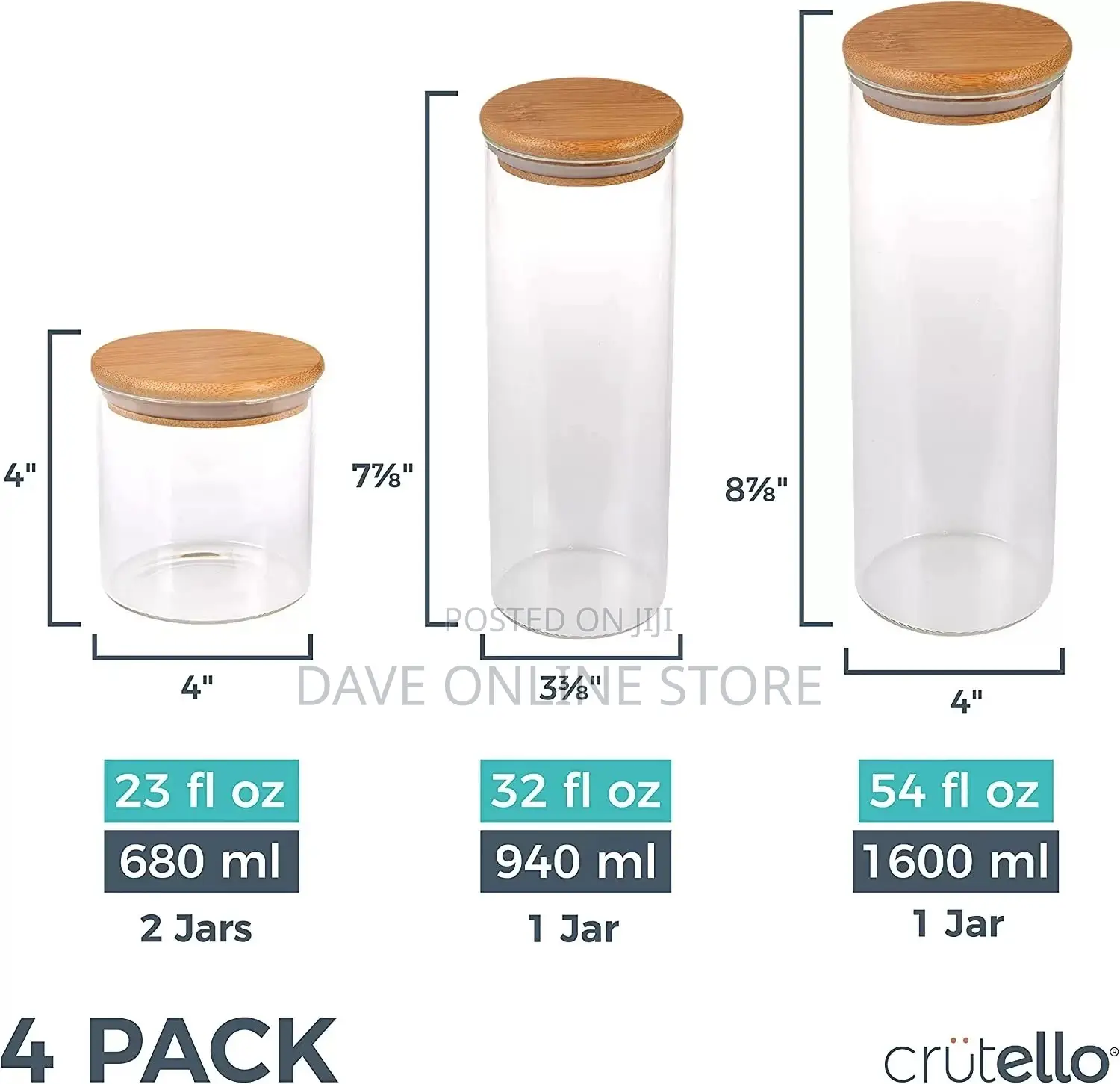 Glass Food Storage Containers With Bamboo Lids, 4 Pack