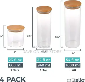Glass Food Storage Containers With Bamboo Lids, 4 Pack