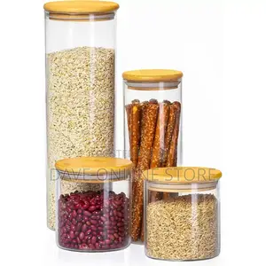 Glass Food Storage Containers With Bamboo Lids, 4 Pack