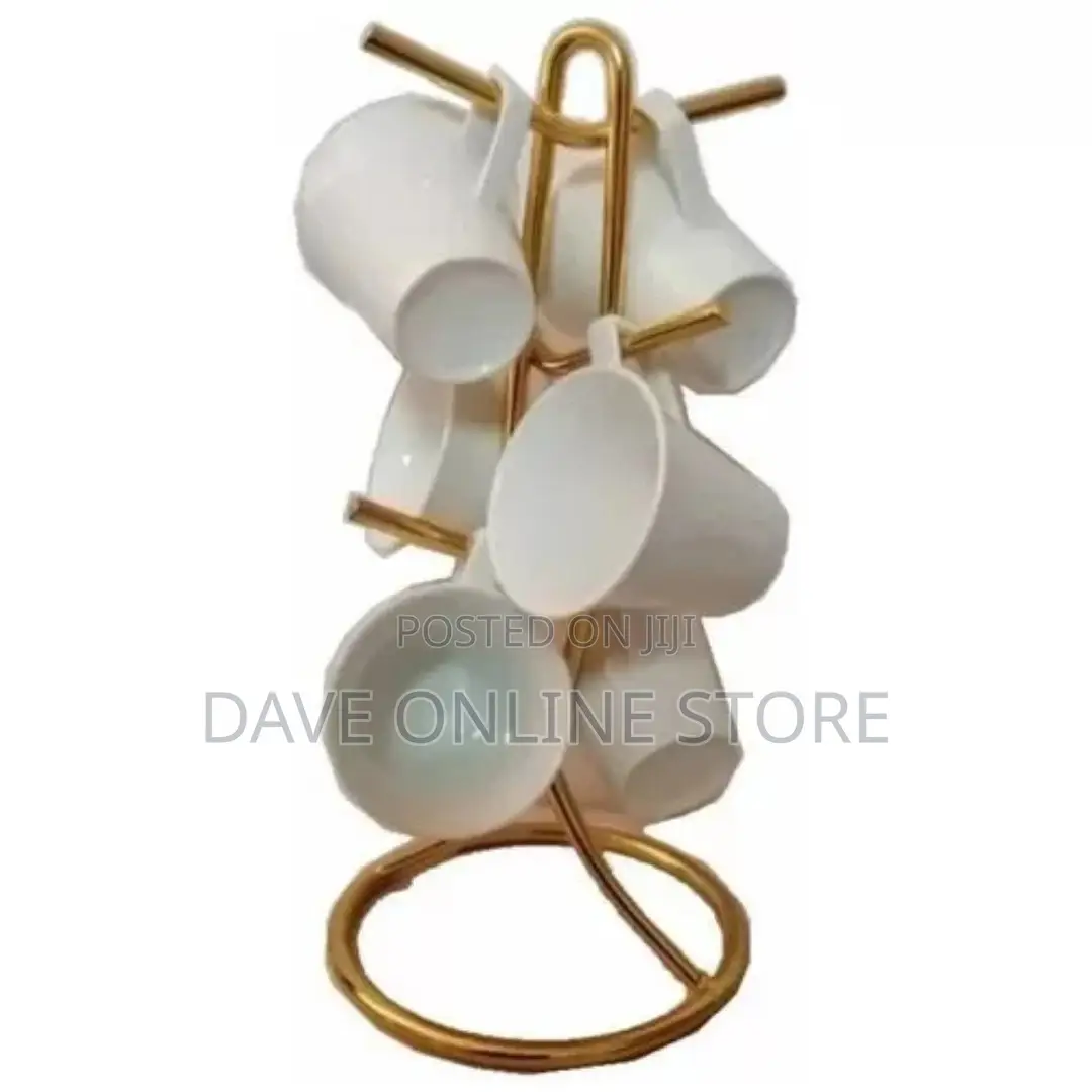 6 Cup Stand Holder Storage Organizer Rack, Gold