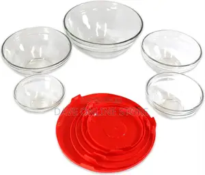 5 Piece Glass Bowl Set With Matching Plastic Lids