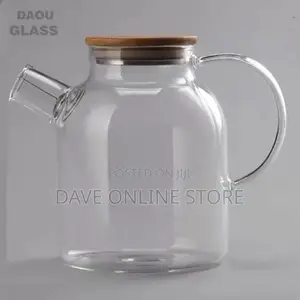 1800ml Glass Teapot Kettle,Whistle Infuser Bamboo Lid-