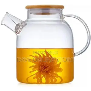 1800ml Glass Teapot Kettle,Whistle Infuser Bamboo Lid-