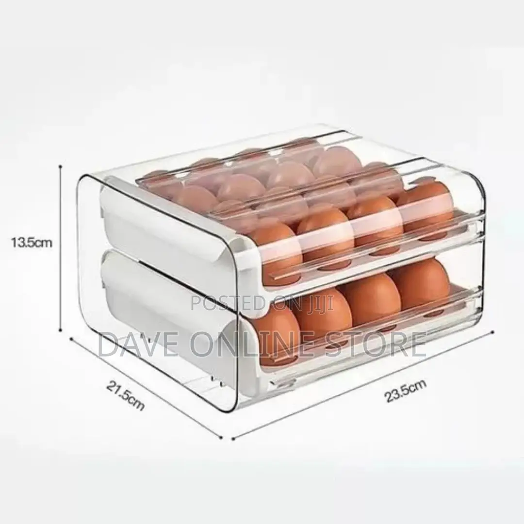 32 Eggs Tray Storage Box Double-Deck Refrigerator Drawer,