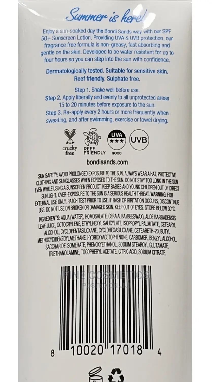 Bondi Sands Spf50+ Sunscreen Lotion Water Resistant Sunblock