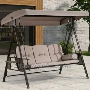 3-Person Outdoor Steel Patio Swing Bench With Tilt Canopy