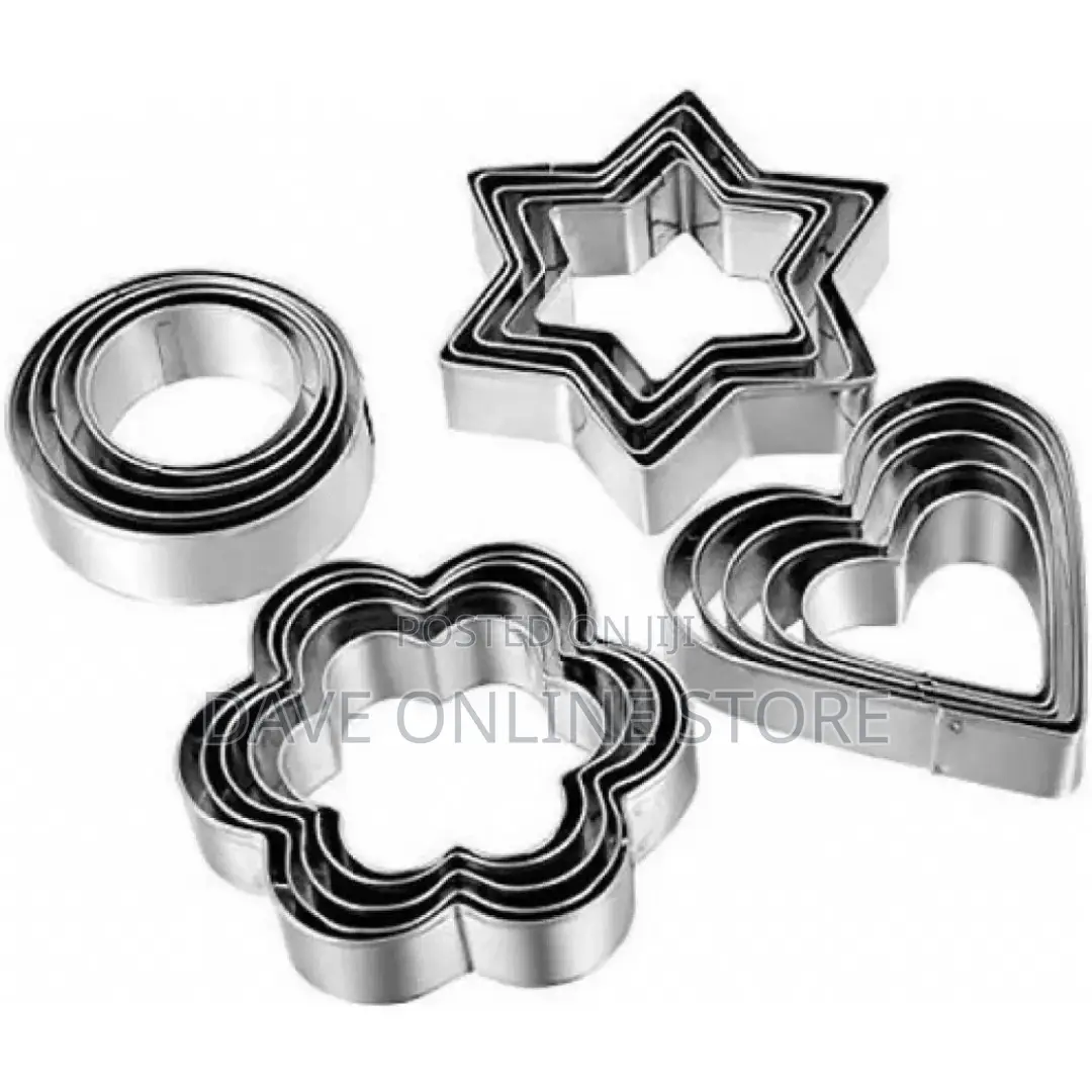 12 Piece, 4 Shape Stainless Steel Cookie Cutters – Silver