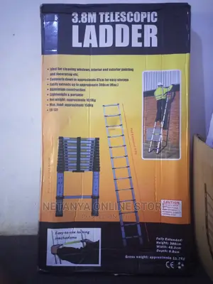 New 3.8m Telescopic Ladder (Black and Silver)
